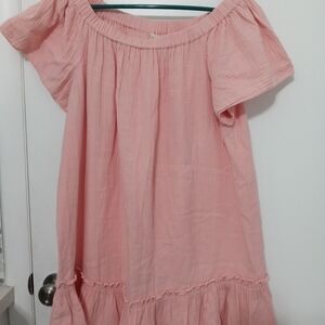 Rebecca Taylor Off the shoulder  Boho Gauzy Material Peach Ruffle Smock Dress
